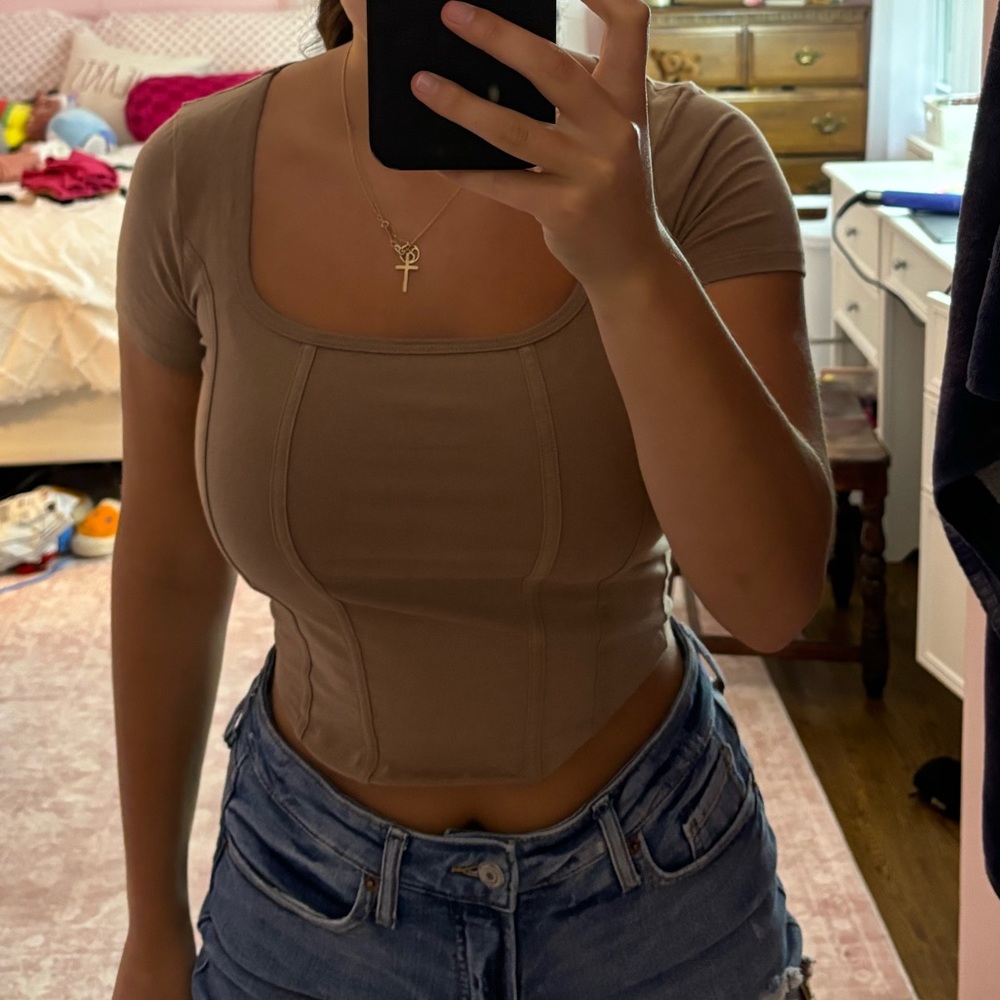 Hollister Tan Square Neck Crop Top